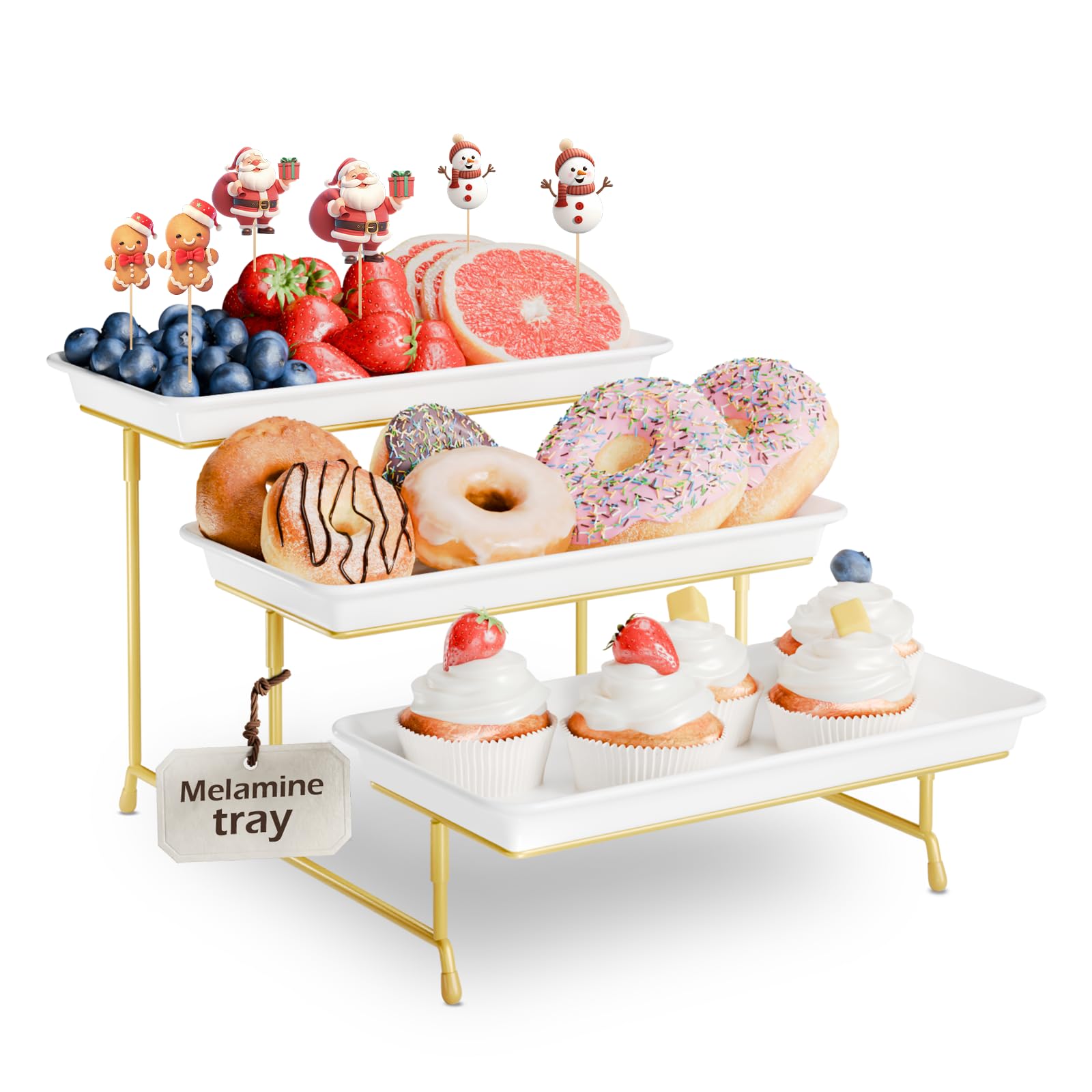 Bumusty 3-Tier Melamine Serving Tray Set - Gold -10