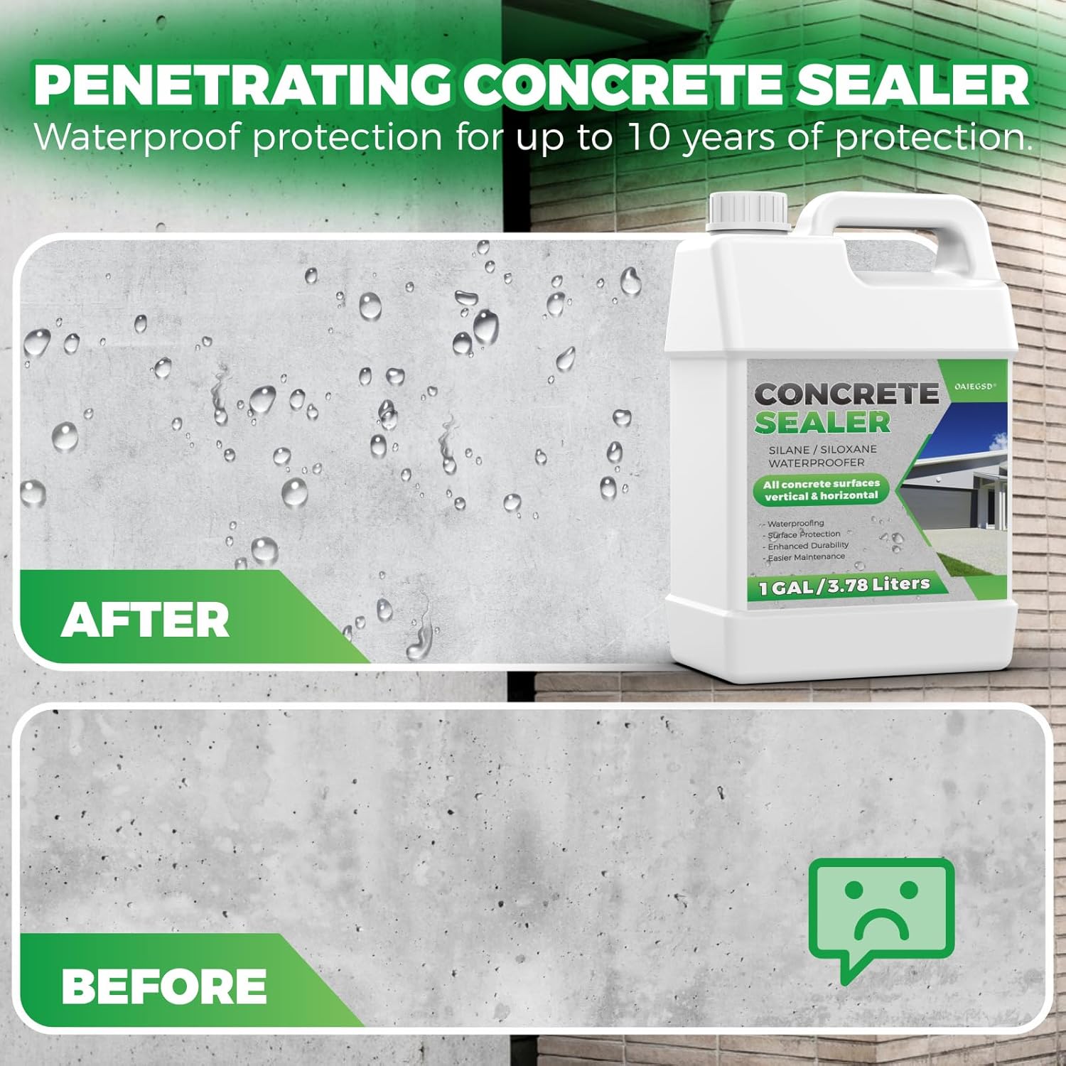 1 Gallon Concrete Sealer, Penetrating Water Sealers Spary Safe for Pets and Plants Suitable for Indoor Use, Water-Based Silane Siloxane Sealer for Outdoor, Driveways, Patios, Masonry, Garge Floor