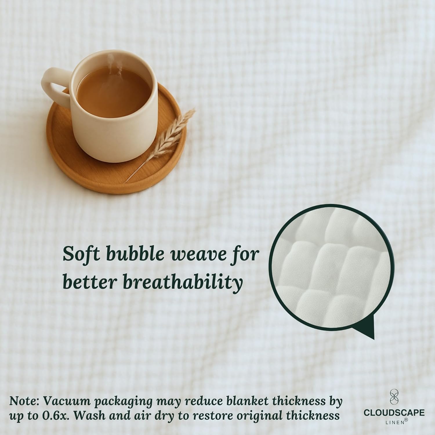 Cloud Scape Linen 8-Layer Muslin Blanket Queen Size - 100% Cotton, Soft and Breathable, Oversized Winter Blanket, Fits up to Full Size Bed, 92x92, White - Image 3