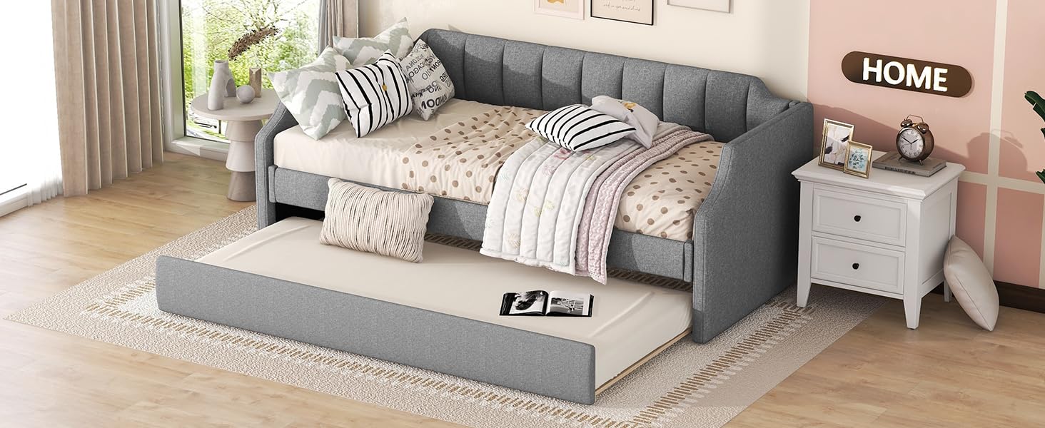 90 x 200 (190) Cama de día con cama abatible, gris, cómoda, funcional y moderna