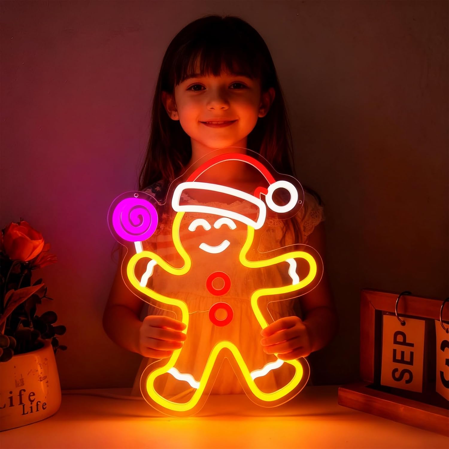Gingerbread Man Neon Sign, Dimmable Gingerbread Christmas Decorations Lights LED Xmas Neon Light Signs for Bedroom Home Festival Living Room Kids Room Holiday Party Window New Year Decor & Gifts - Image 9