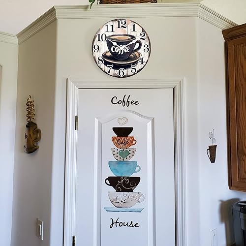 Miniatura 3 de Reloj de Pared de Cocina Horizent, Reloj de Pared Vintage de Vidrio con Letrero de Café, Relojes de Pared Operados con Pilas - 20 cm Café de 8