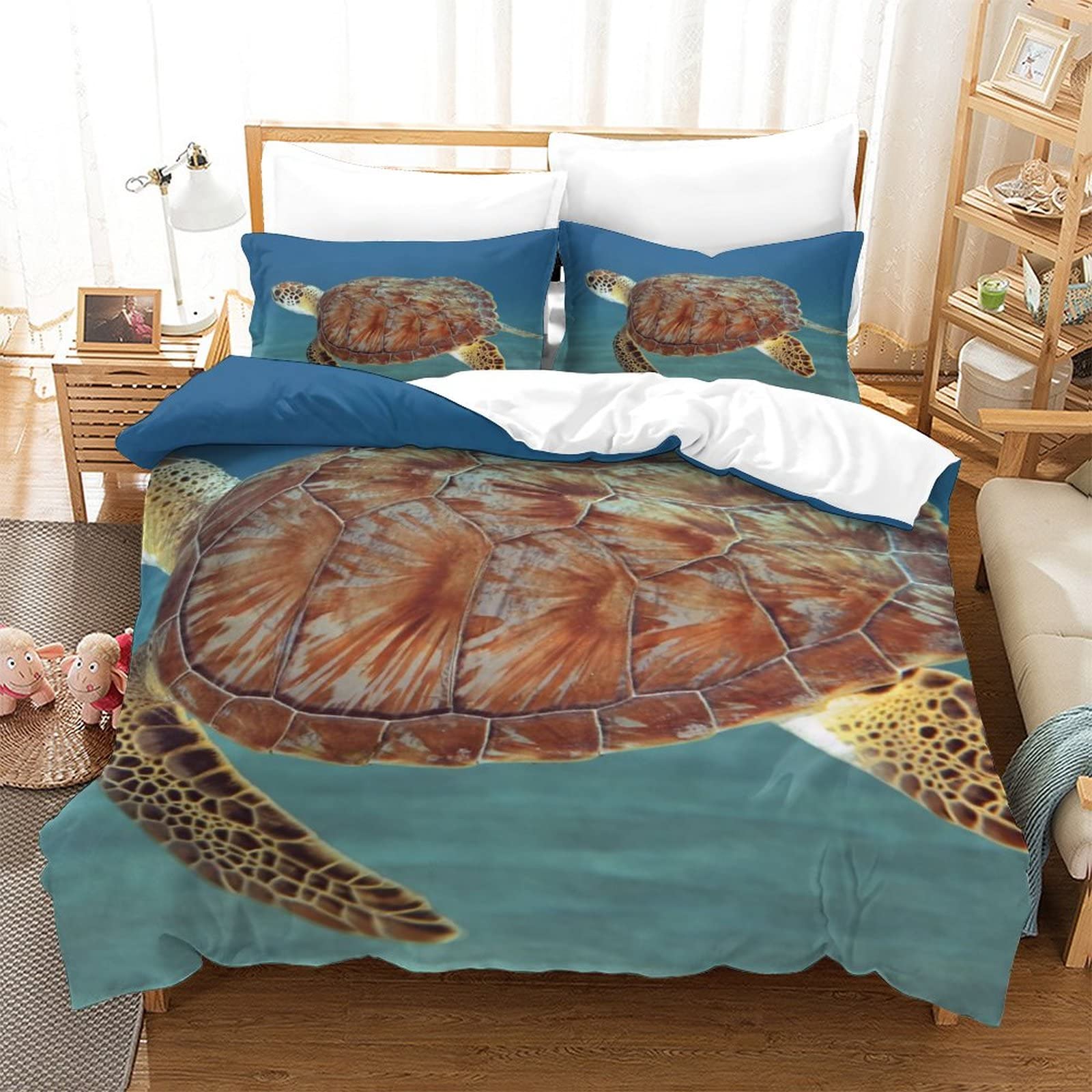Couvre-lit imprimé tortue 3D pour transformer votre chambre en oasis marine