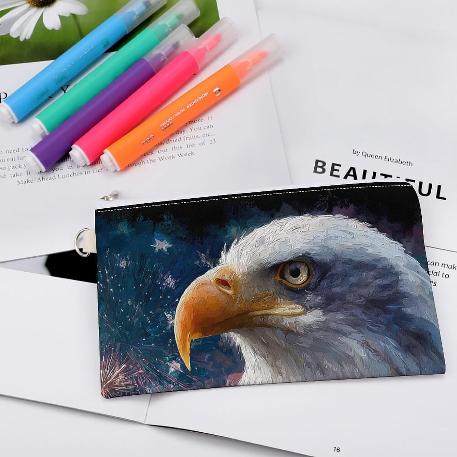 Watercolor Baldeagle U.S.A. Flag Coin Purse Pouch Wallet Change Holder Zippered Makeup Bag For Men And Women