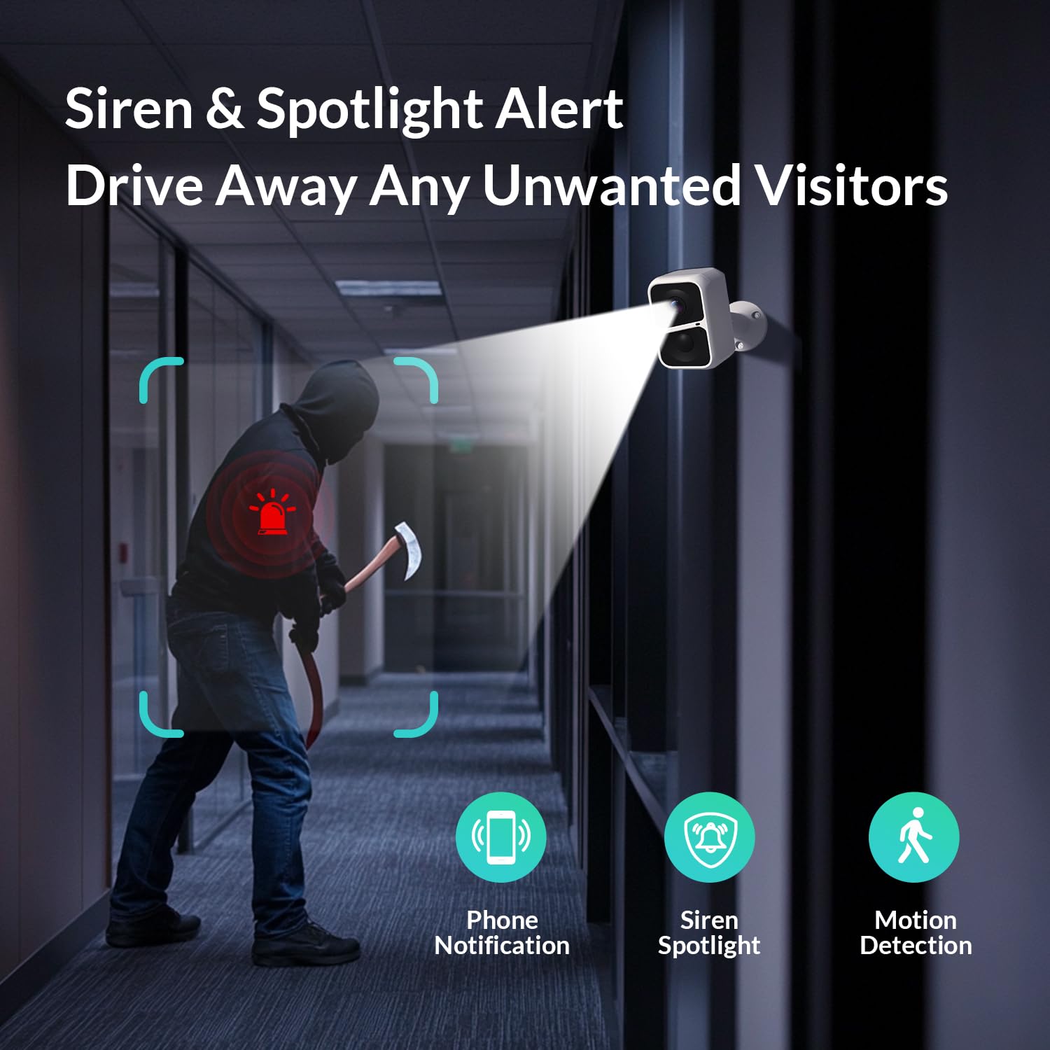 Telecamera di sicurezza wireless 2K, alimentata a batteria, per esterni e interni, con rilevamento del movimento AI, visione notturna a colori, audio bipolare