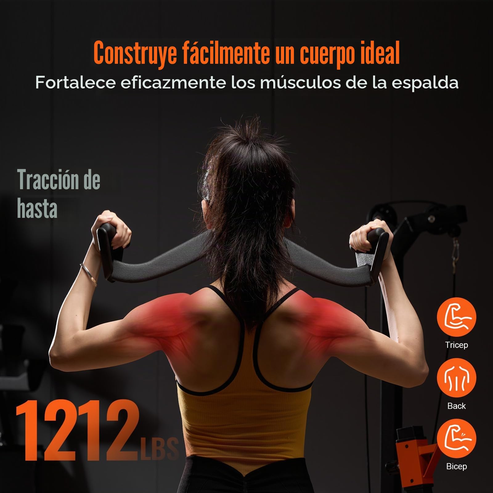 VEVOR Barras Extraíbles para Máquina de Cable 7 Piezas Barra de Tracción para Tríceps Mango Recubierto de Goma para Entrenamiento de Fuerza de Espalda Barra en V Barra en T para Dominadas de Tríceps