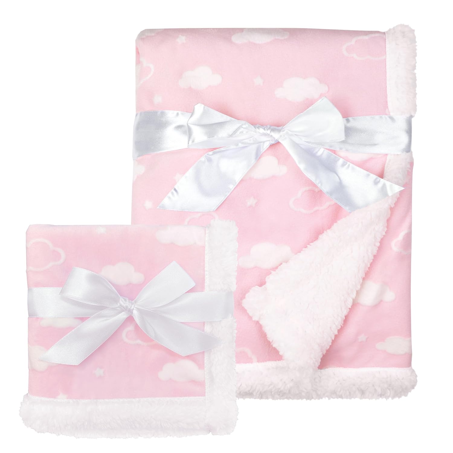Pink Sherpa Baby Girls' Receiving Blanket Set with Cloud Design