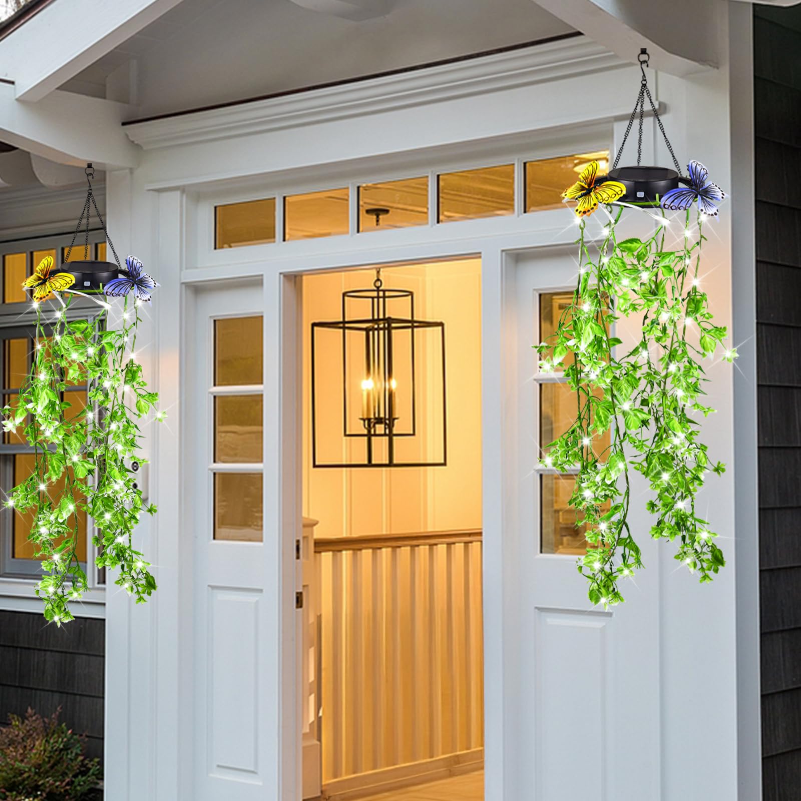 Lanterne Solari da Esterno, Confezione da 2 Perline di Salice Artificiale Foglia di Salice per Esterni da Giardino, IP65 Luci Solari da Giardino, per Esterni Giardino per Veranda