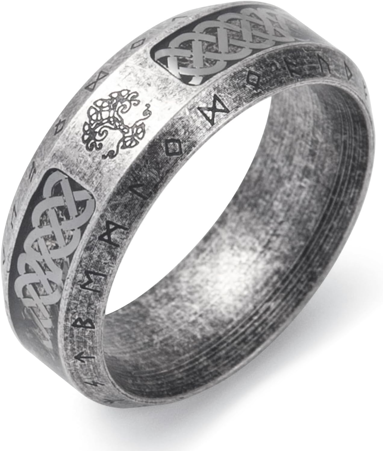 Viking Rings Stainless Steel Viking Norse Runes Wolf Raven Tree of Life Band Ring Jewelry for Men Women Size 7/8/9/10/11/12/13