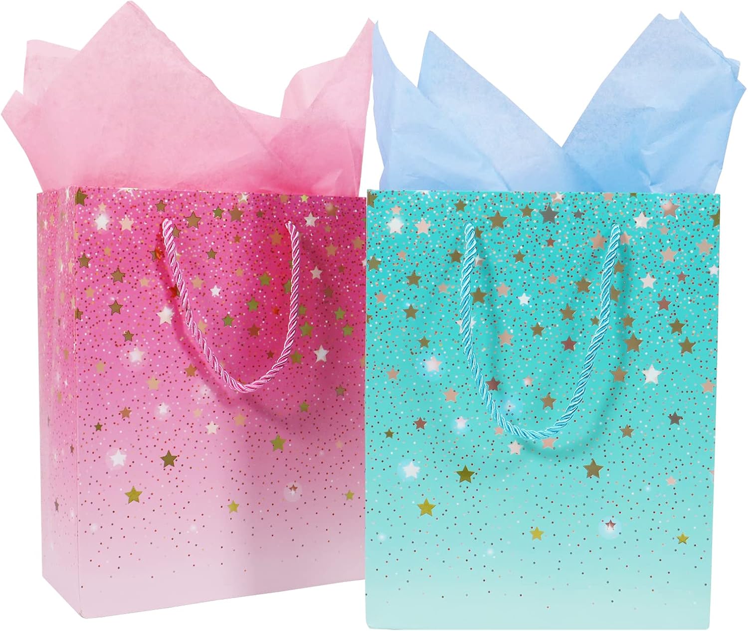 2 Pack Gift Bags with 4 Tissue Paper, Small Medium Gift Bag for Present