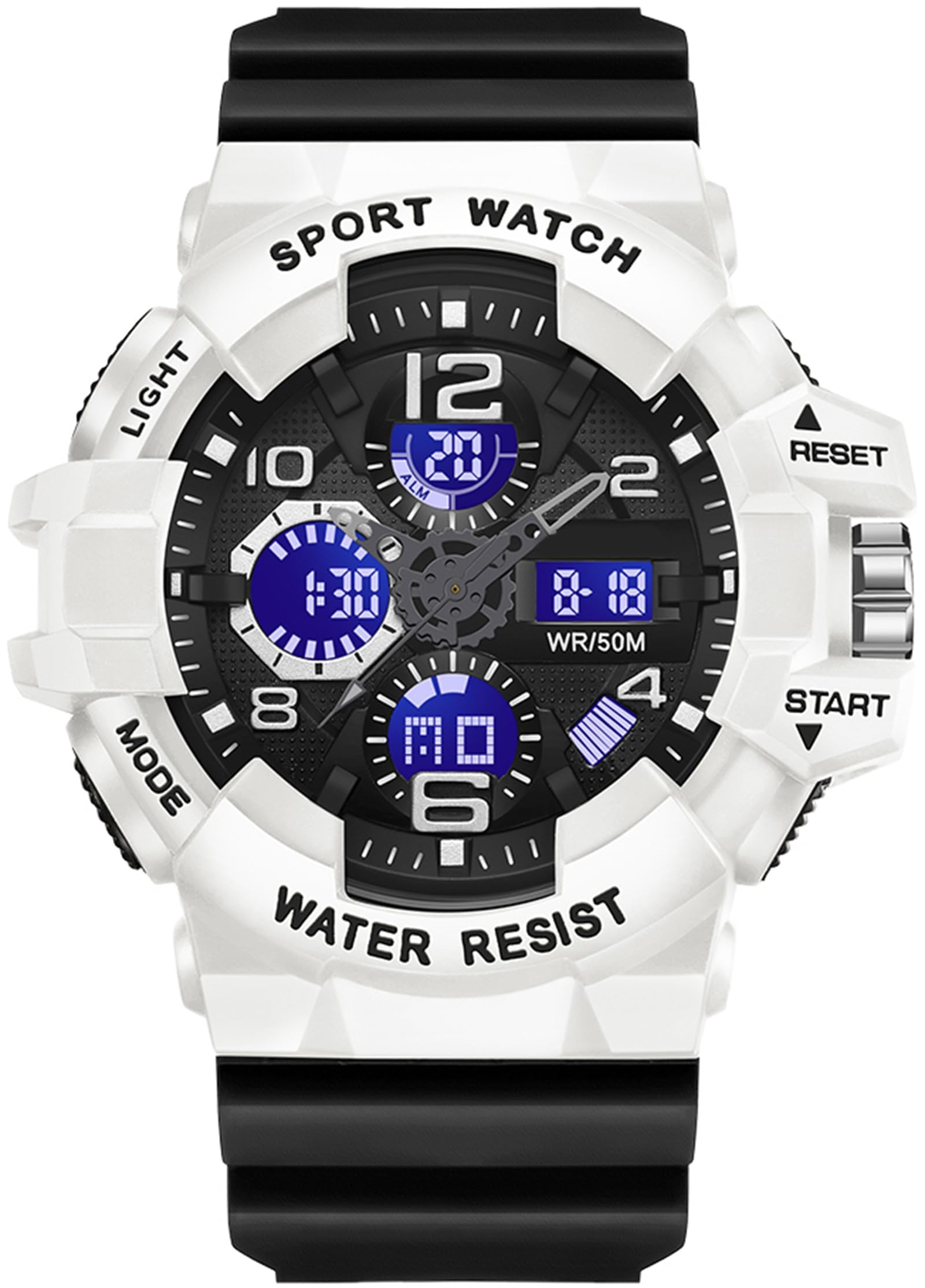 findtime Orologio digitale da uomo, militare, da uomo, sportivo, digitale, analogico, per attività all'aperto, cronometro, impermeabile, 50 m, con due fusi orari, sveglia tattica, orologio da uomo e