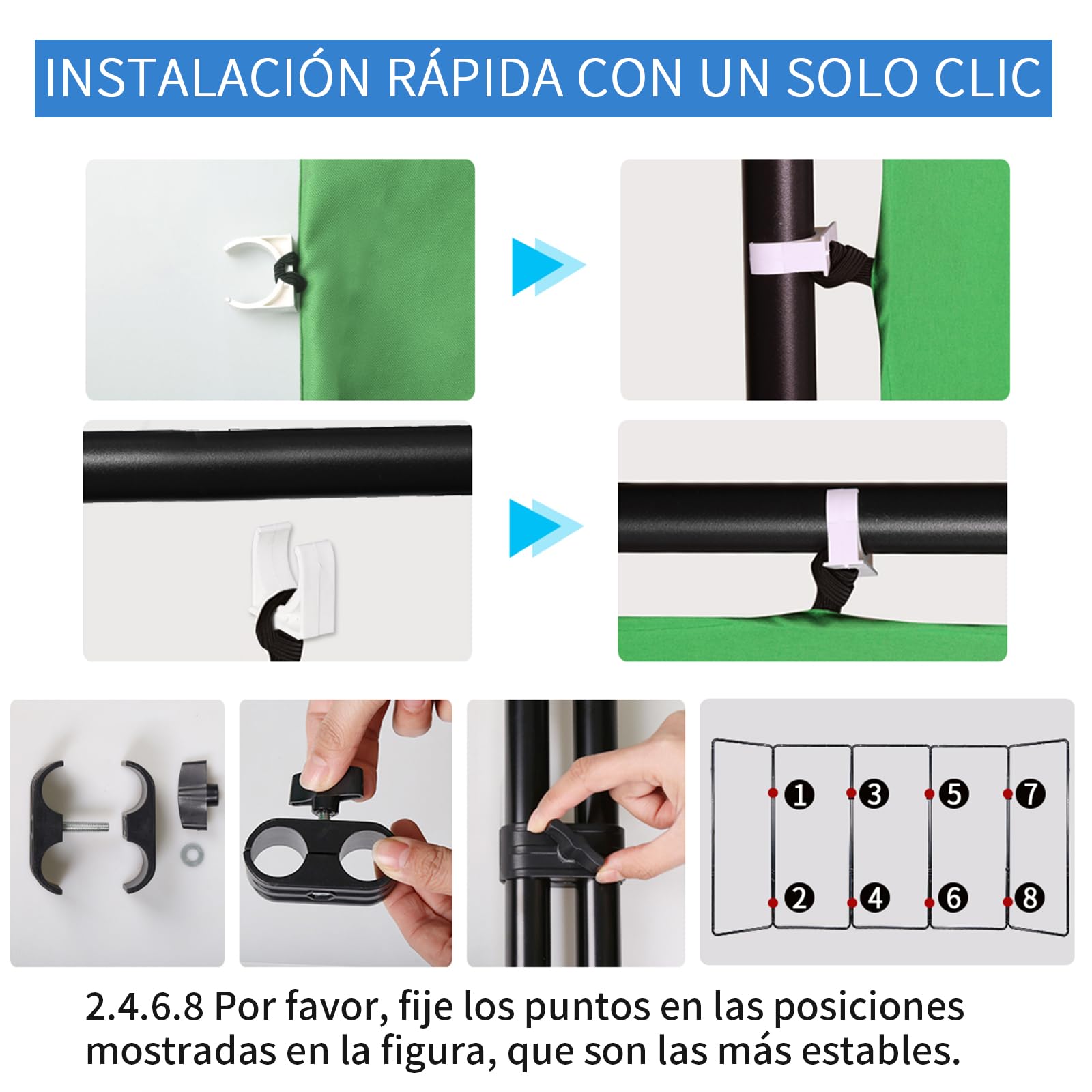 2,4 x 5 m, Profesional, portátil, Gran Fondo Chromakey Verde con Marco, Sistema de Soporte para fotografía de Estudio de vídeo, transmisión en Directo, Fiestas, escenarios