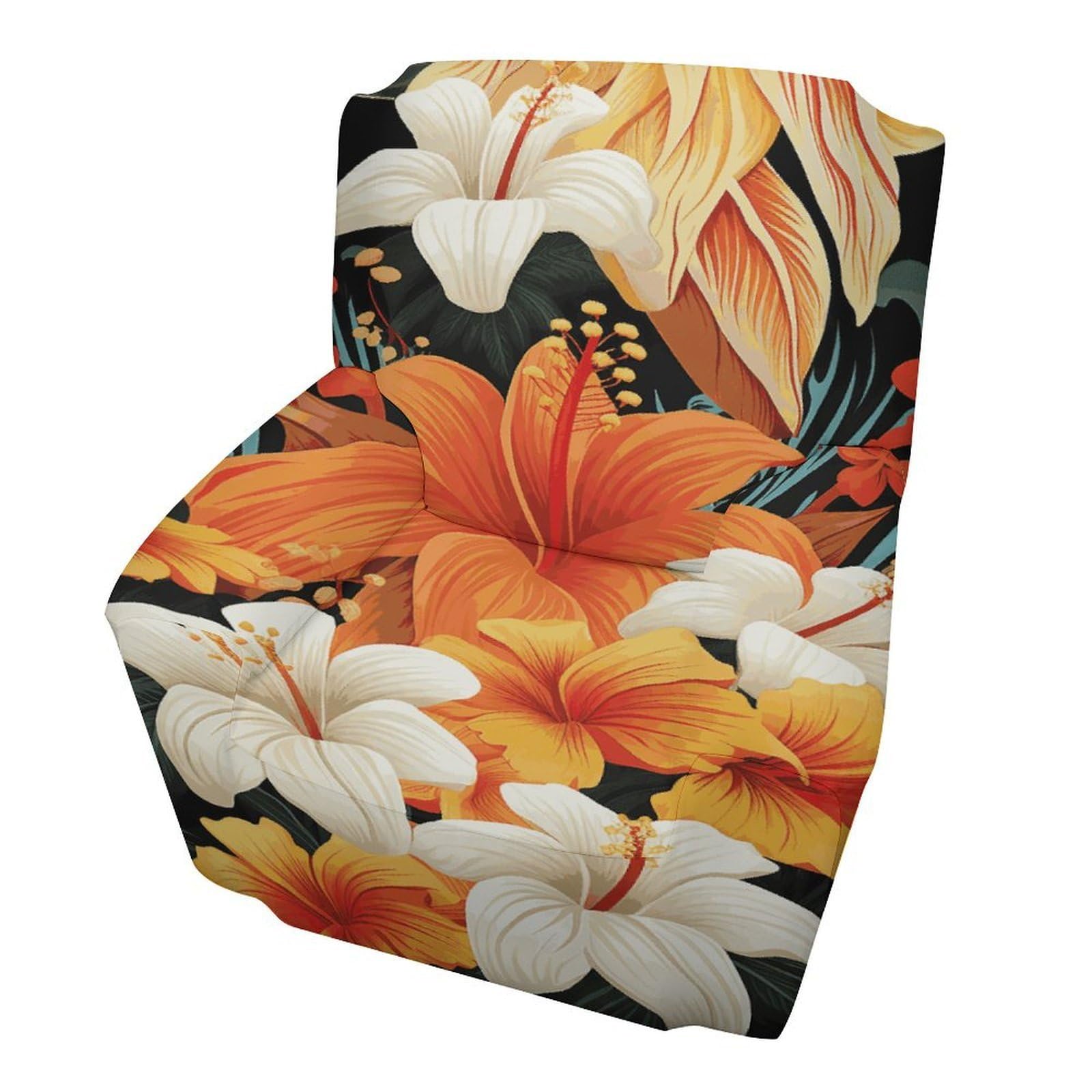 Fodpand Style Flowers And Hawaiian Tribal Patterns On Black Background Sofa Cover Soft 1 Seater Sofa Slipcover For Pets Washable,Couch Cover With Elastic Straps Furniture Protector