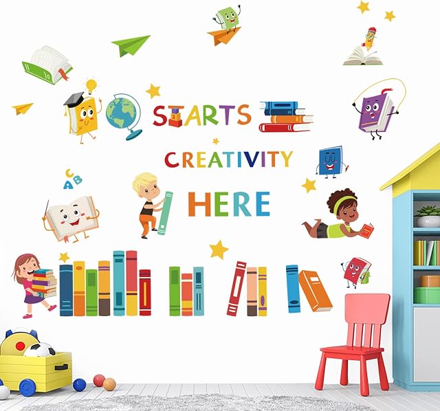 wondever Reading Books Kids Wall Stickers Colorful Inspiration Quote Peel and Stick Wall Art Decals for Baby Nursery Reading Corner Classroom