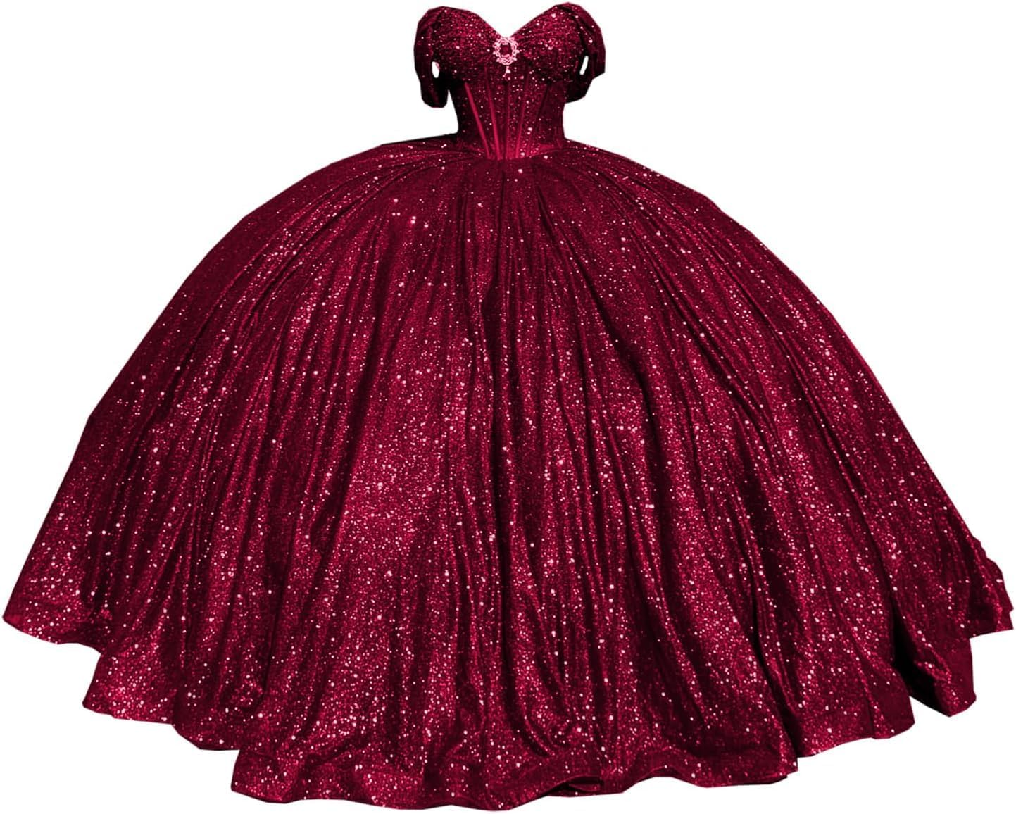 Glitter Quinceanera Dress with Beads and Train Puffy Comoros | Ubuy