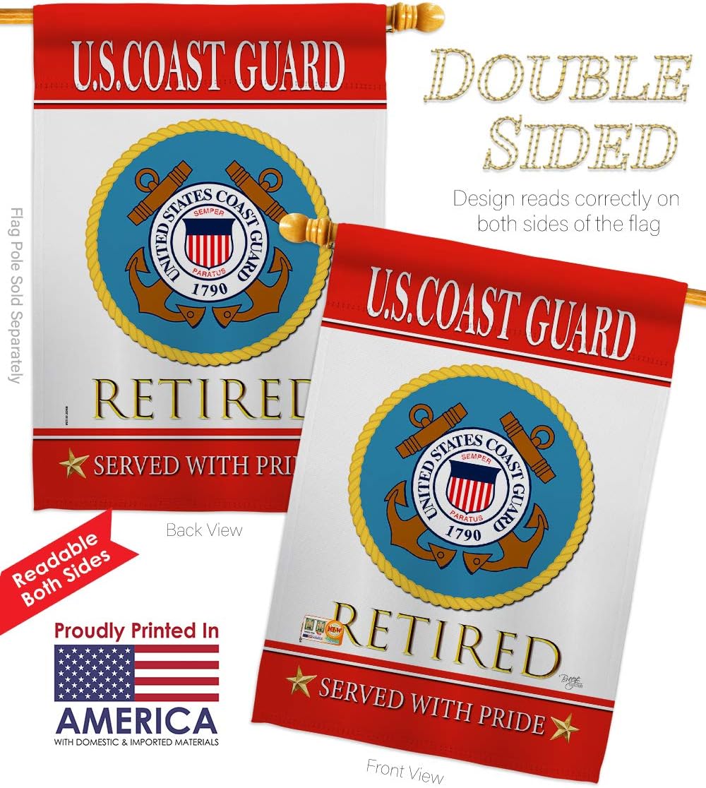 US Coast Guard Retired House Flags Pack Armed Forces USCG Semper Paratus United State American Military Veteran Retire Official Support Our Troops Small Gift Yard Banner Double-Sided 28 X 40