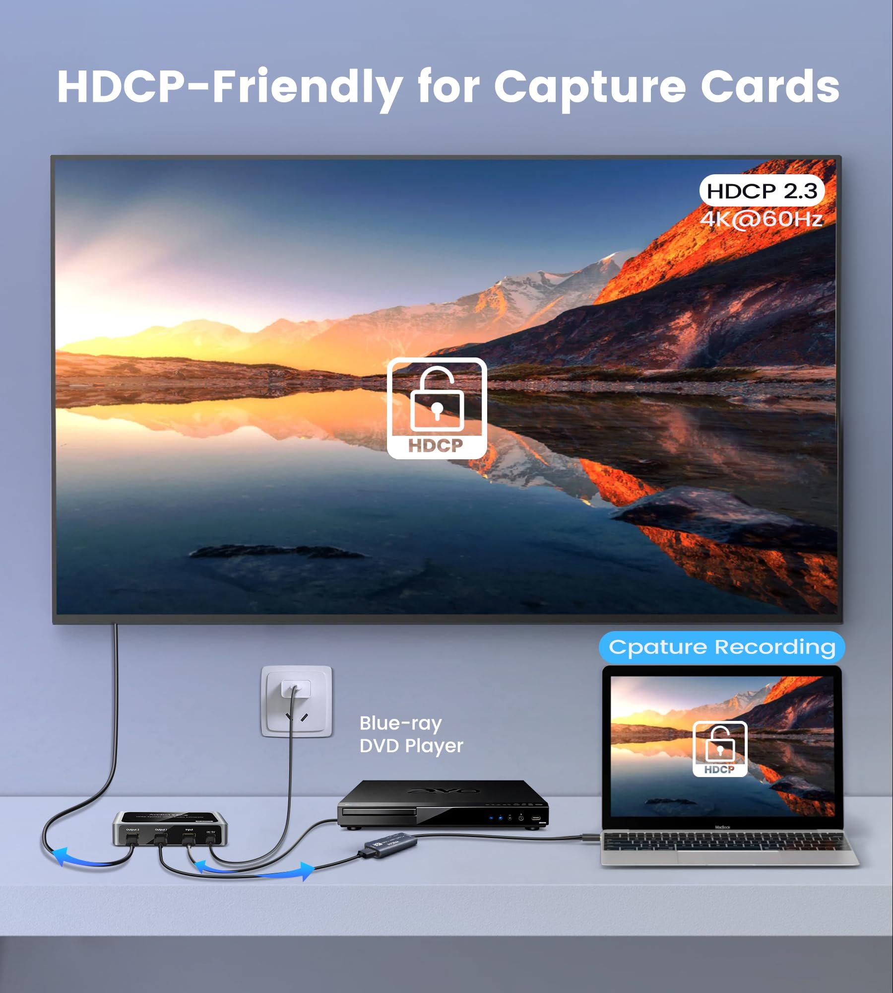 HDMI Audio Extractor 4K@60Hz Splitter 1 In 2 Out mit Audio Out, HDMI zu 2X hdmi + Toslink SPDIF + Koaxial + 3,5mm, unterstützt Dobly Atmos 7.1, DTS, HDCP 2.3, Down Scaler, ideal für TV, PS5, Soundbar