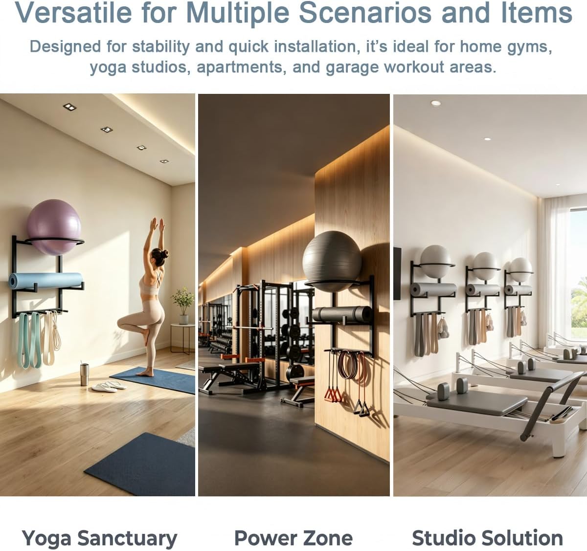 Wall Mounted Yoga Ball Holder & Mat Rack for Home Gym Storage Rack image 5