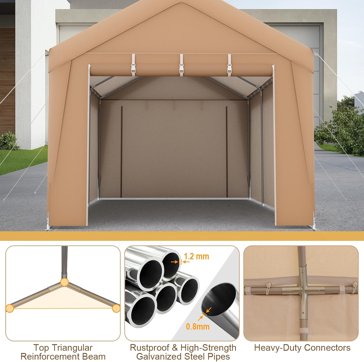 Tangkula 10x20 Ft Heavy-Duty Carport, Portable Garage Tent with Galvanized Steel Frame, Removable Sidewall & 2 Roll-up Zippered Door, Outdoor Car Canopy Shelter for Car, Truck, SUV, Boat