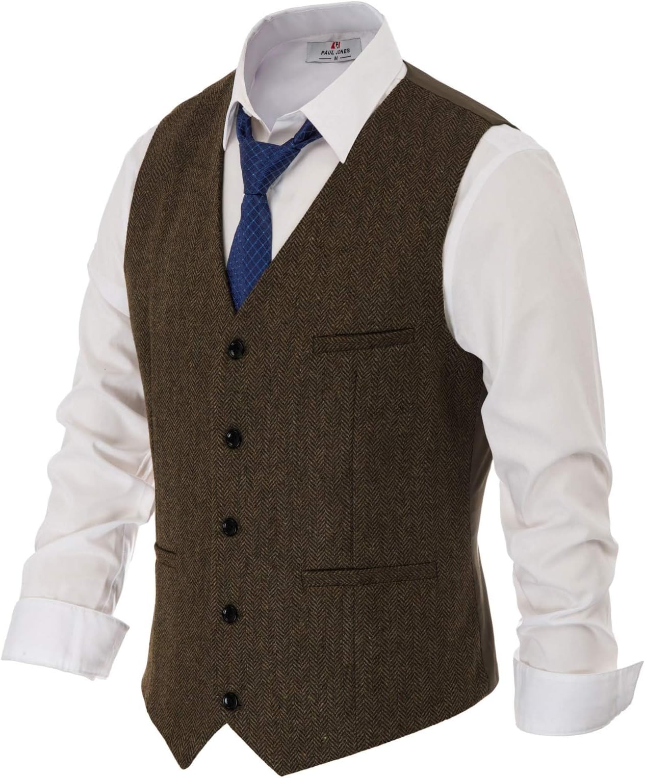 Men's Herringbone Tweed Suit Vest Casual Wool Blend Waistcoat