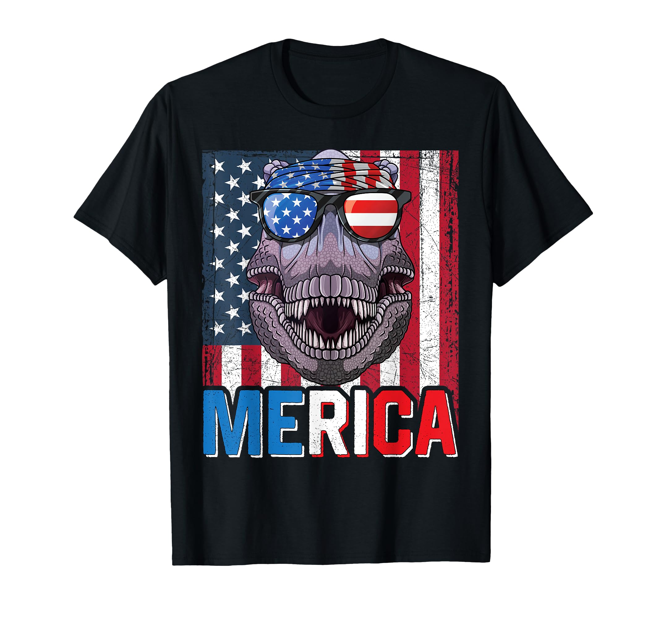 Americansaurus T Rex Merica 4th of July Dinosaur Patriotic T-Shirt