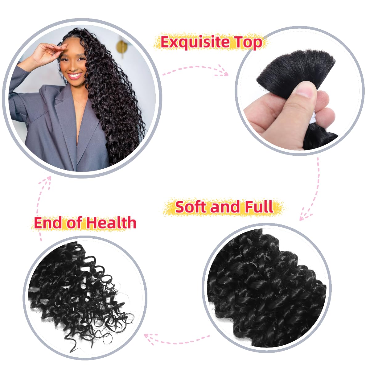 Human Braiding Hair Water Wave Bulk Human Hair for Braiding Bohemian Knotless 2 Bundles 100g 22inch No Weft 10A Brazilian Virgin Human Hair Extensions Curly Bulk Human Hair for Boho Braids