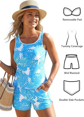 MODLILY Modest Coverage Womens Tankini Swimsuits with Pocket Shorts