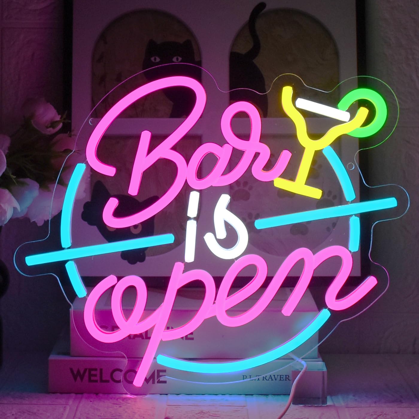 Nieuw Binnen Neonlicht Retro Kleurrijke Bar Outdoor Slogan Graphic Terug Naar De