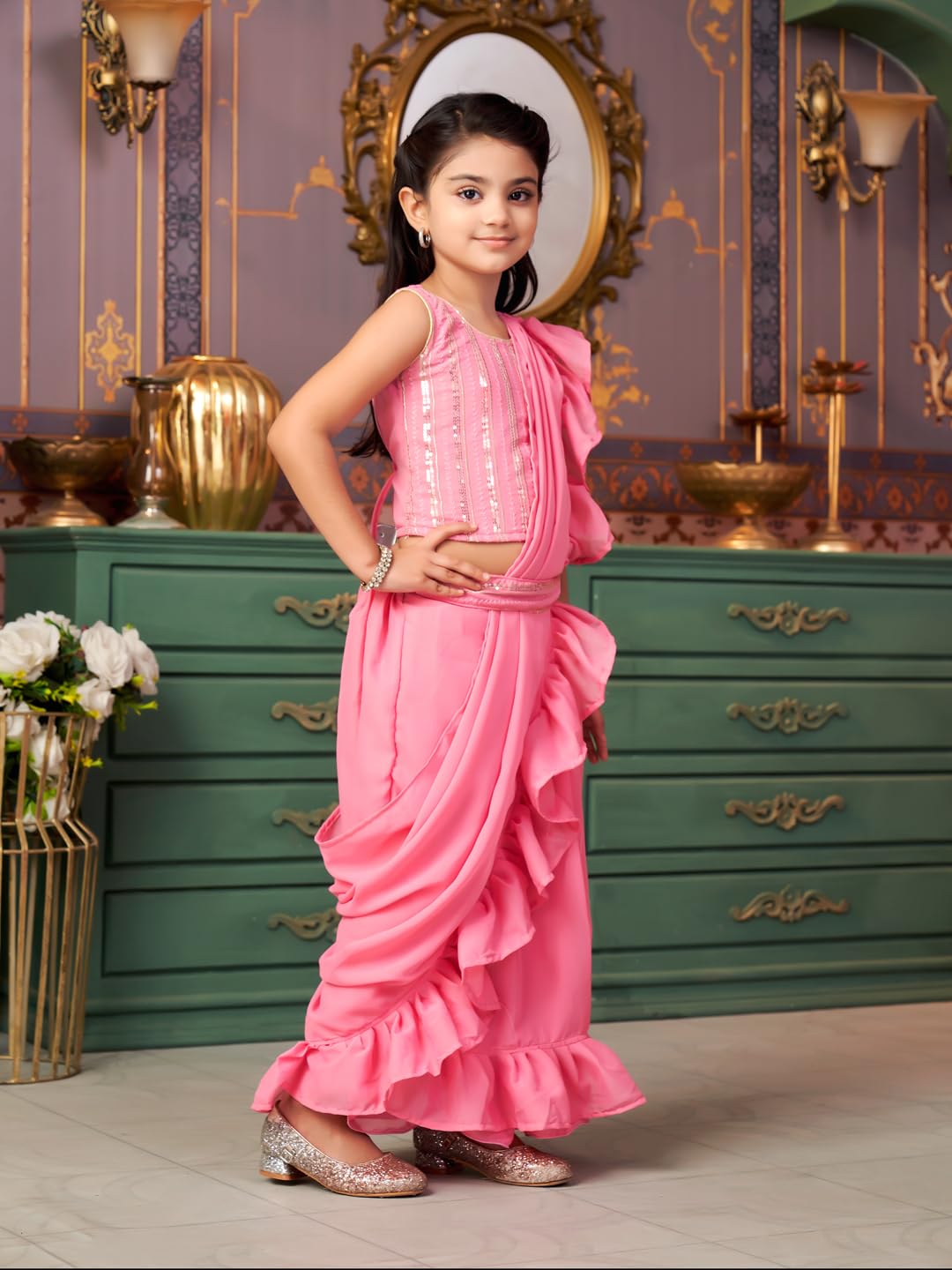 Aarika Girls Ethnic Wear Pink Colour Sequin Embroidery Georgette Lehenga Choli Set With Attached Dupatta-4-13 Years (Lch-Shm-5018)