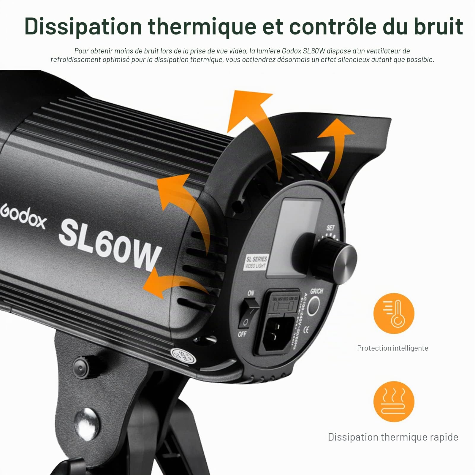 Godox SL-60W 5600 ± 300K Bowens Mount Flash Stroboscopique Version Blanche Lumière Vidéo Contrôle sans Fil Continu sur Photographie Studio Lumière pour Photo Photographie Enregistrement Vidéo