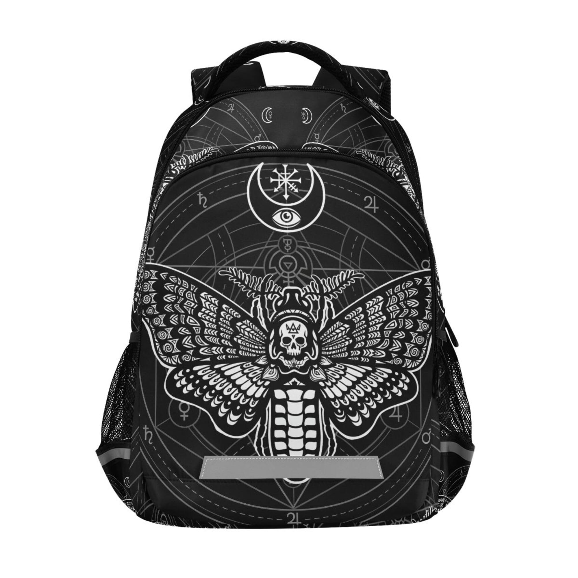 MNSRUU Laptop Backpack with Chest Strap, Gothic Black Skull Moth School Backpack, Travel Hiking Backpack for Boys Girls Teen Adult, Rucksack, Knapsack