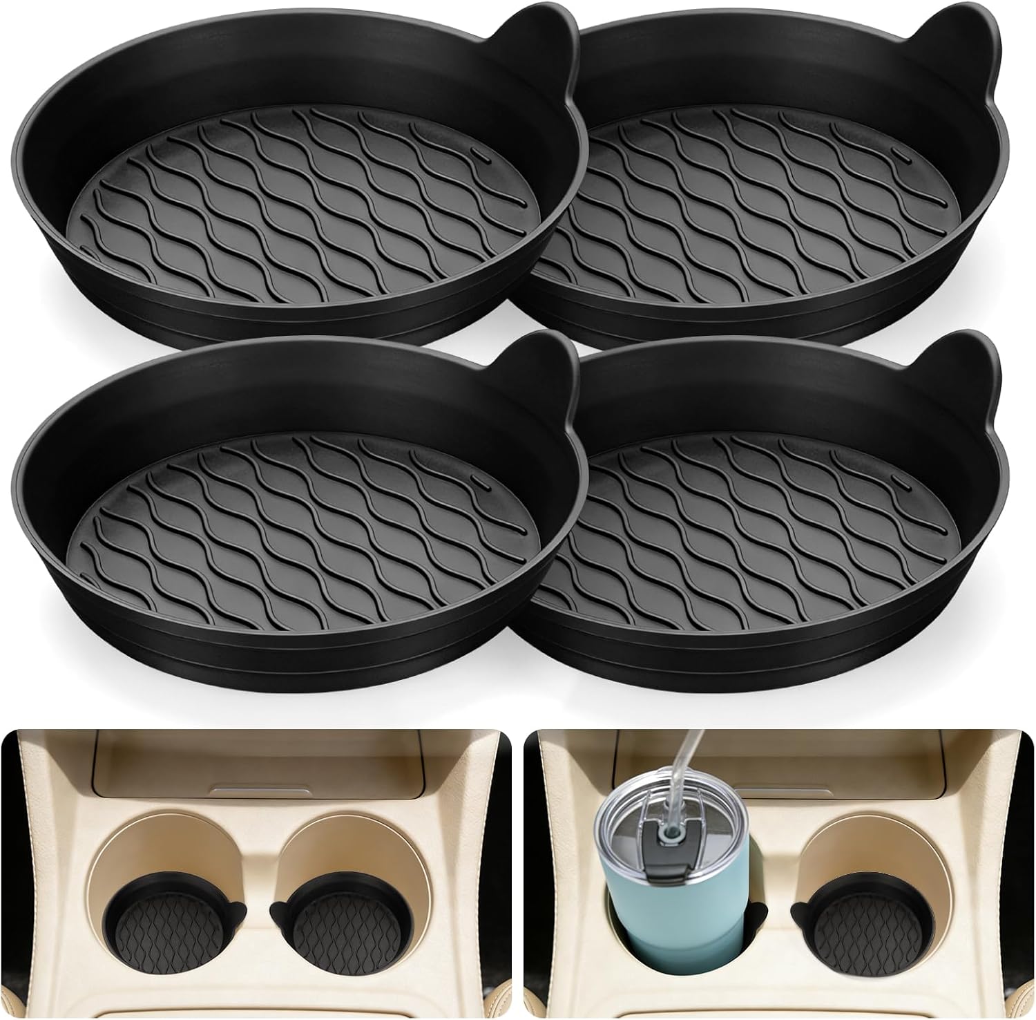 Portavasos para auto set 4 silicona negro universal miniatura 1