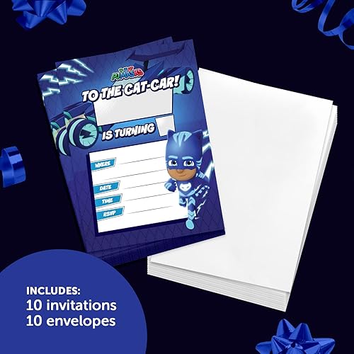 Miniatura 2 de Desert Cactus PJ Masks Invitations - Tarjetas de invitaciones de fiesta para niños y niñas, 10 unidades con sobres, feliz cumpleaños (estilo C)