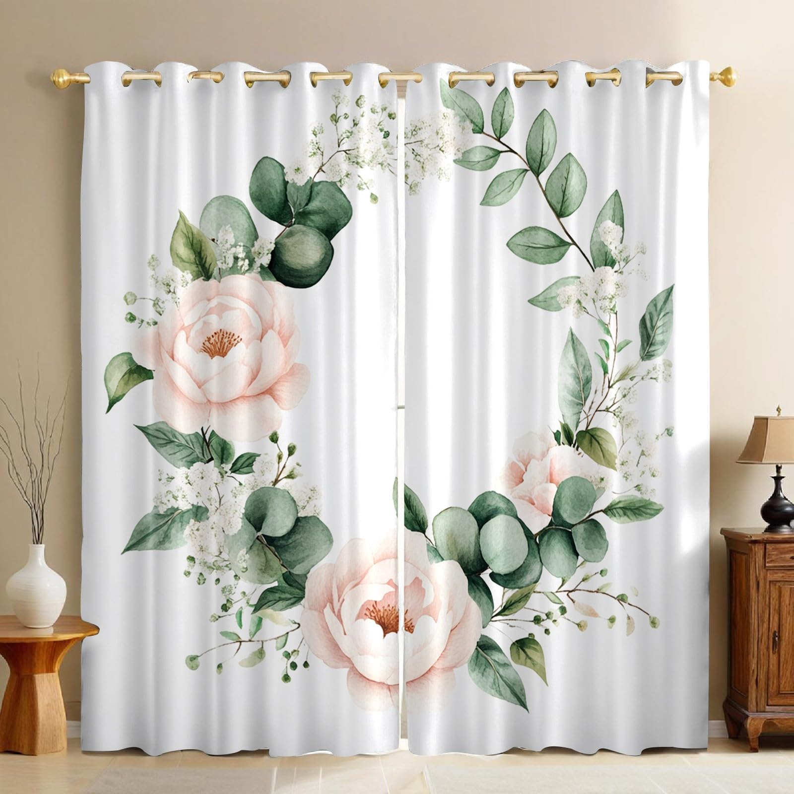 Rideaux occultants pour chambre et salon motif floral rose clair