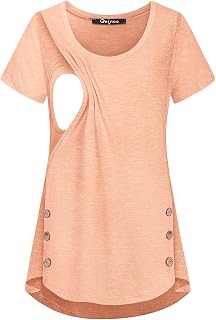 Quinee Women's Casual Button Side Nursing Tops Maternity Breastfeeding Tunic, Coral, Large Price In India
