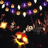 Vista 8 de Mosoan Luces de Halloween, 20 pies, 30 luces LED de calabaza, fantasma, murciélago, funciona con pilas, con temporizador, 8 modos de luz, luces