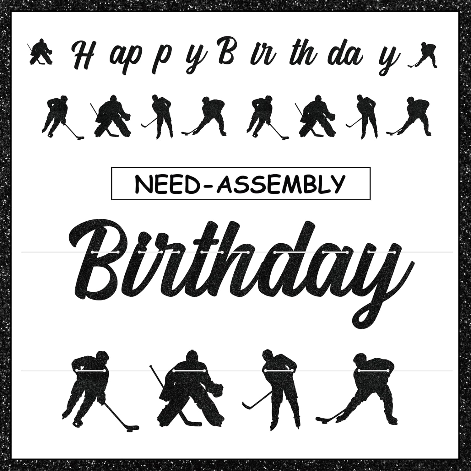 JOYMEMO Hockey Birthday Decorations Set, Ice Hockey Happy Birthday Banner with Black Glitter Player Banner Party Supplies for Boys Girls Men Women
