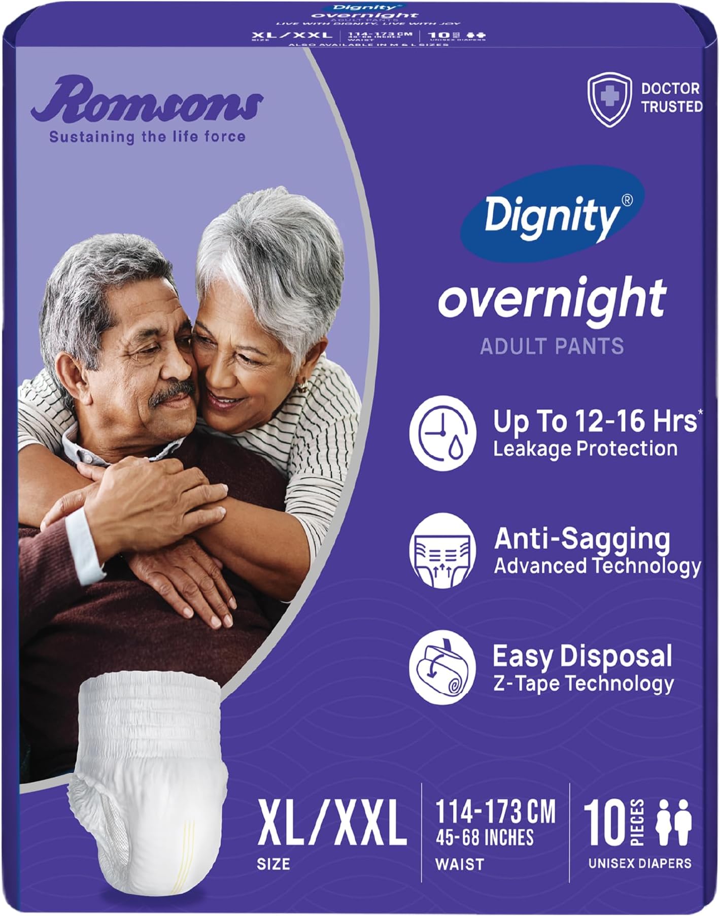 DIGNITY Overnight Pant Style Adult Diapers - XL/XXL (10 Pieces) With Wetness Indicator and Leakage Protection Upto 12-16 Hrs.