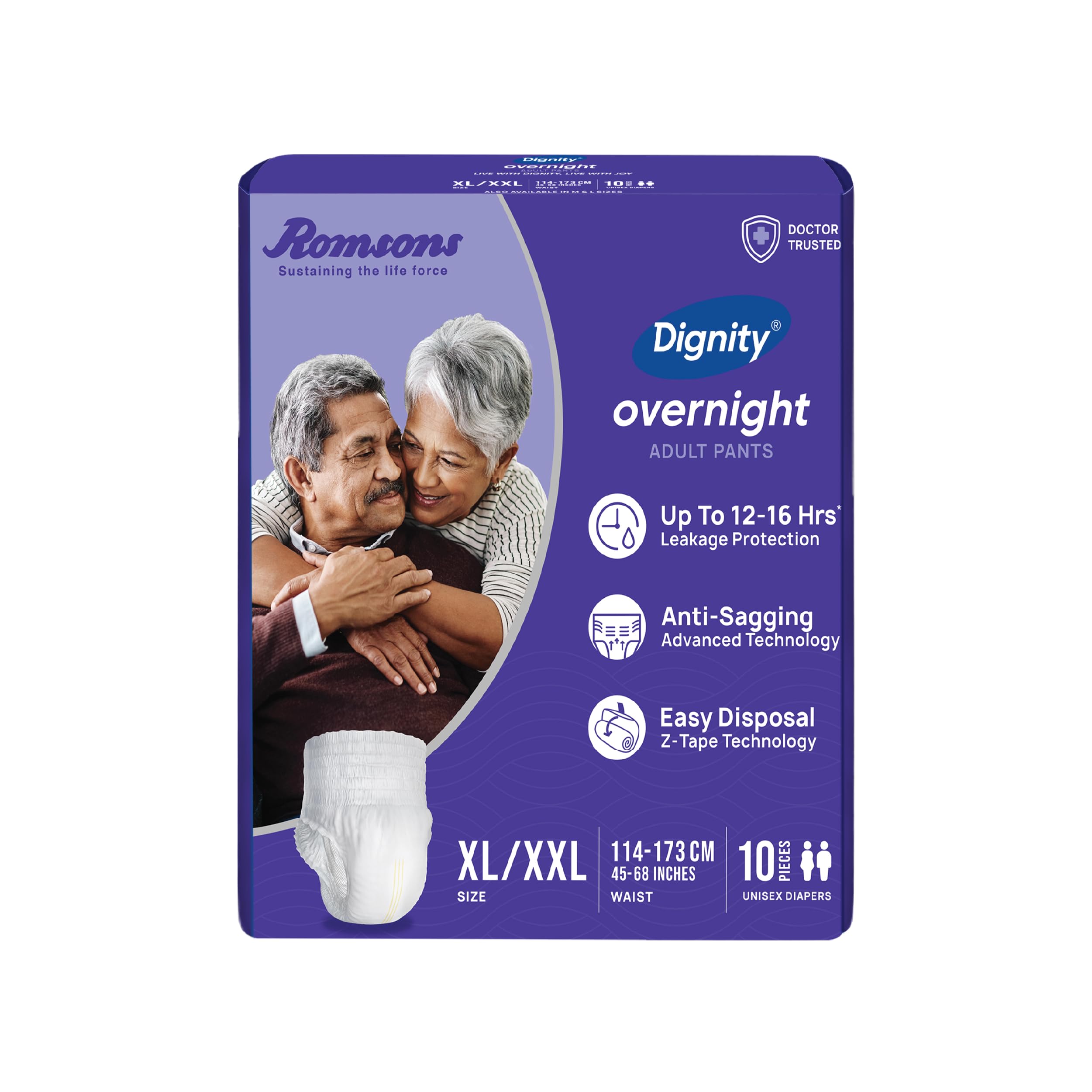 Overnight Pant Style Adult Diapers - XL/XXL (10 Pieces) With Wetness Indicator and Leakage Protection Upto 12-16 Hrs.