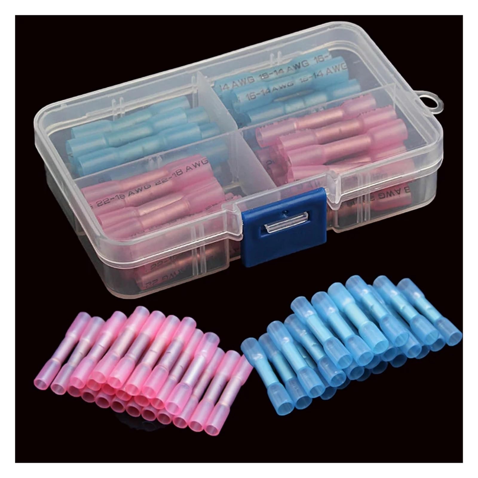50 connettori termorestringenti per cavi auto, terminali a crimpare, 18-22 AWG e 16-14 AWG.