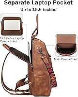 Vista 3 de FADEON Laptop Backpack for Women Leather Travel Backpack with Laptop Compartment, Designer Ladies Computer Backpacks Brown
