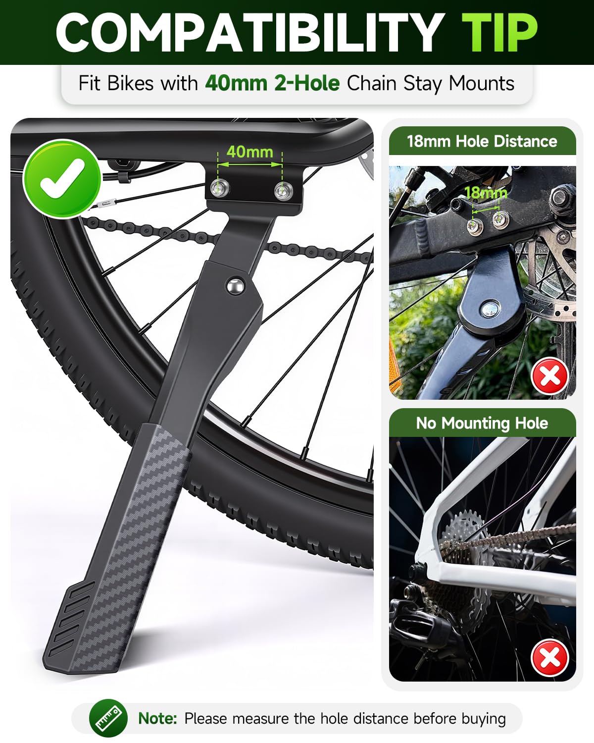WSDCAM Cavalletto per bici elettrica, cavalletto posteriore resistente regolabile per bici da adulti, cavalletto in lega di alluminio per bici da 24"-29", mountain bike e dirt bike, 2 fori 40 mm di