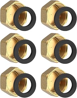 6 Piezas Tapón de Latón Hexagonal 3/4", Tapas de Manguera Hexagonales de Rosca 3/4 Pulgada, Tapón de Tubería para Conexión de Tubería, Lavadora, Grifo, con Arandelas de Goma (latón)