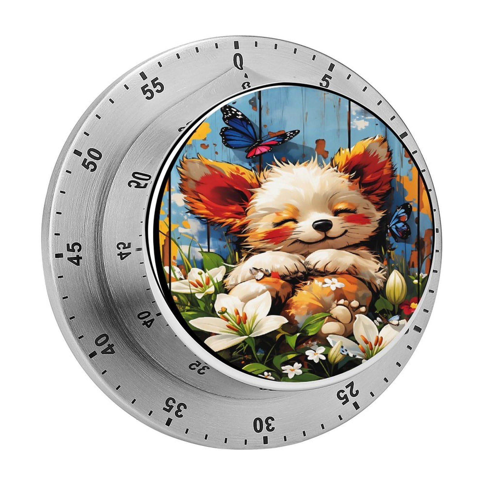 Cute Red Panda Floral Butterfly 60 Minute Wind Up Timer,Visual Mechanical Magnetic Timer with Loud Alarm for Kitchen