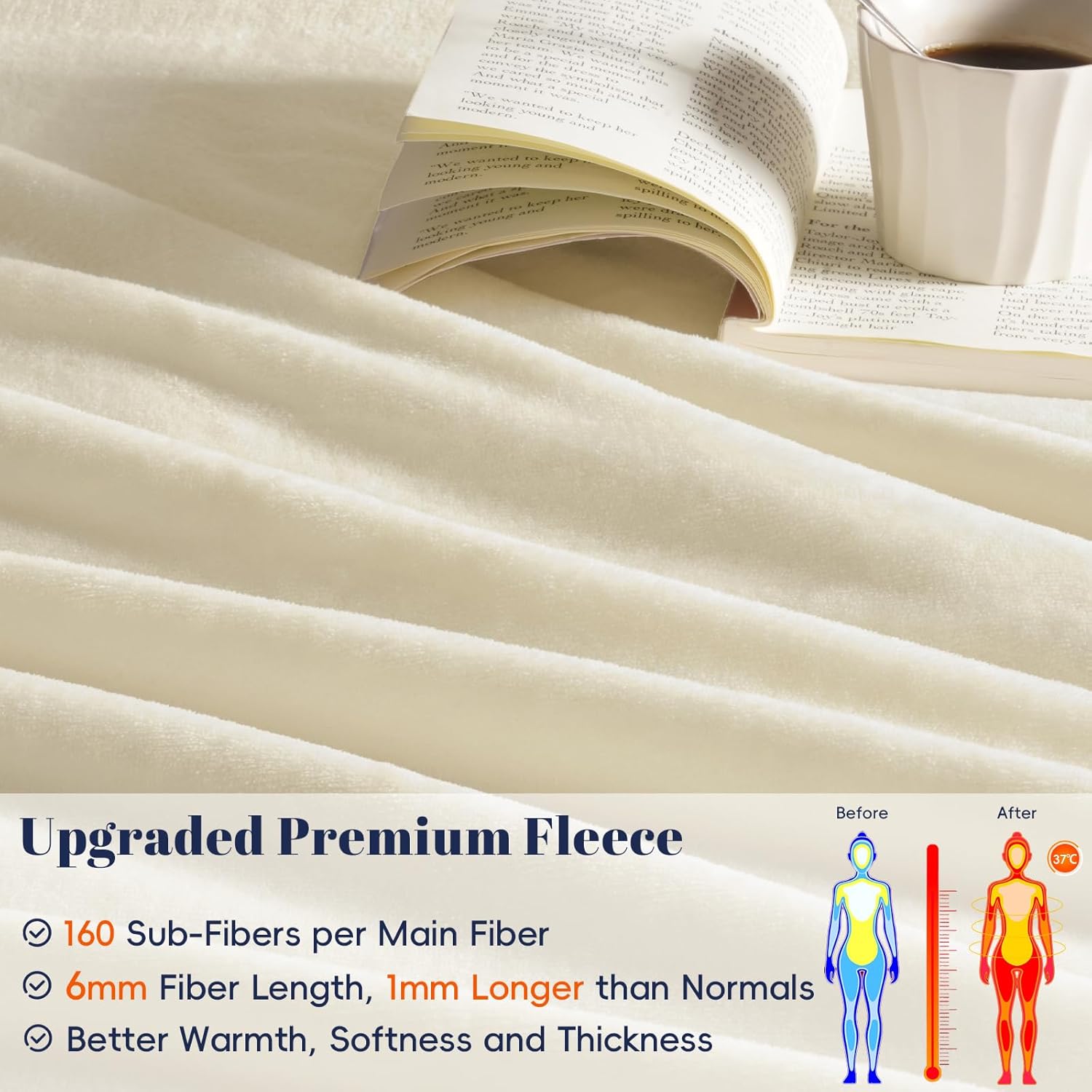 PHF Ultra Soft Fleece Blanket Queen Size, No Shed No Pilling Luxury Plush Cozy 300GSM Lightweight Blanket for Bed, Couch, Chair, Sofa, Perfect Decorations Gifts, 90" x 90", Cream - Image 4