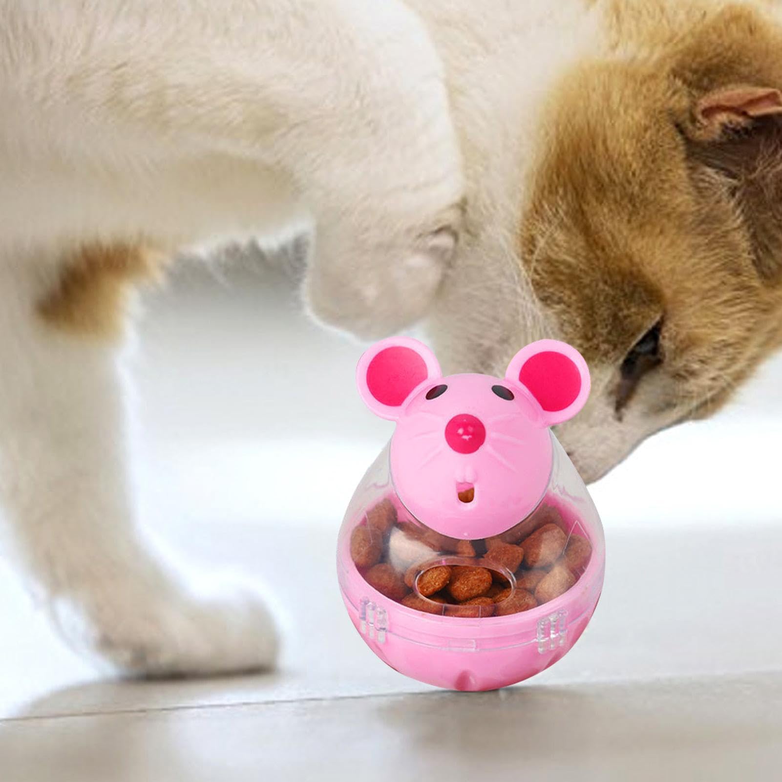 pologmase Dispensador de golosinas para gatos – Divertida bola de comida para mascotas en forma de ratón | Juguete de alimentación lenta para gatos pequeños, previene la obesidad, se adapta a la dieta