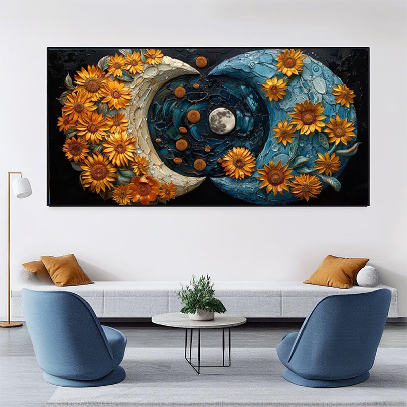 Peinture Numero Adulte Lune Peinture Numéro Chrysanthème DIY Coloriage par Numero Adulte 90x180cm avec Pinceaux et Acryliques, Sans Cadre, Kit Activité Manuelle Pour Décoration Été Maison Salon RB-33