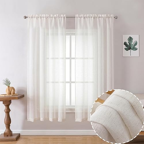 OWENIE Juego de 2 paneles de cortinas semitraslúcidas de 63 pulgadas de largo, cortinas naturales para dormitorio, sala de estar, cortinas de granja