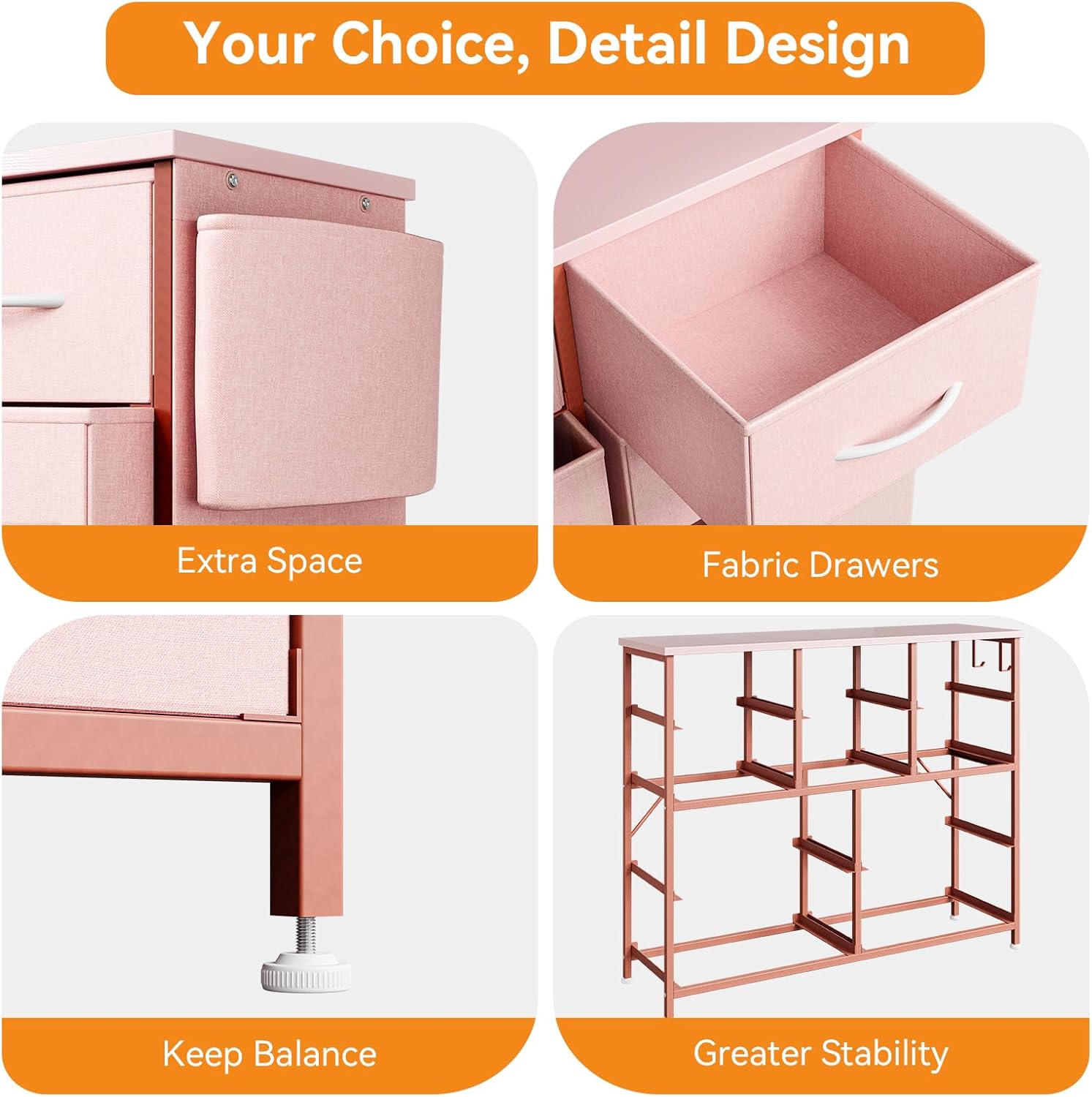 GarveeHome Dresser for Bedroom, Fabric Dressers & Chests of Drawers with Side Pockets, Chest of Drawers for Closet, Living Room, Closet, Hallway