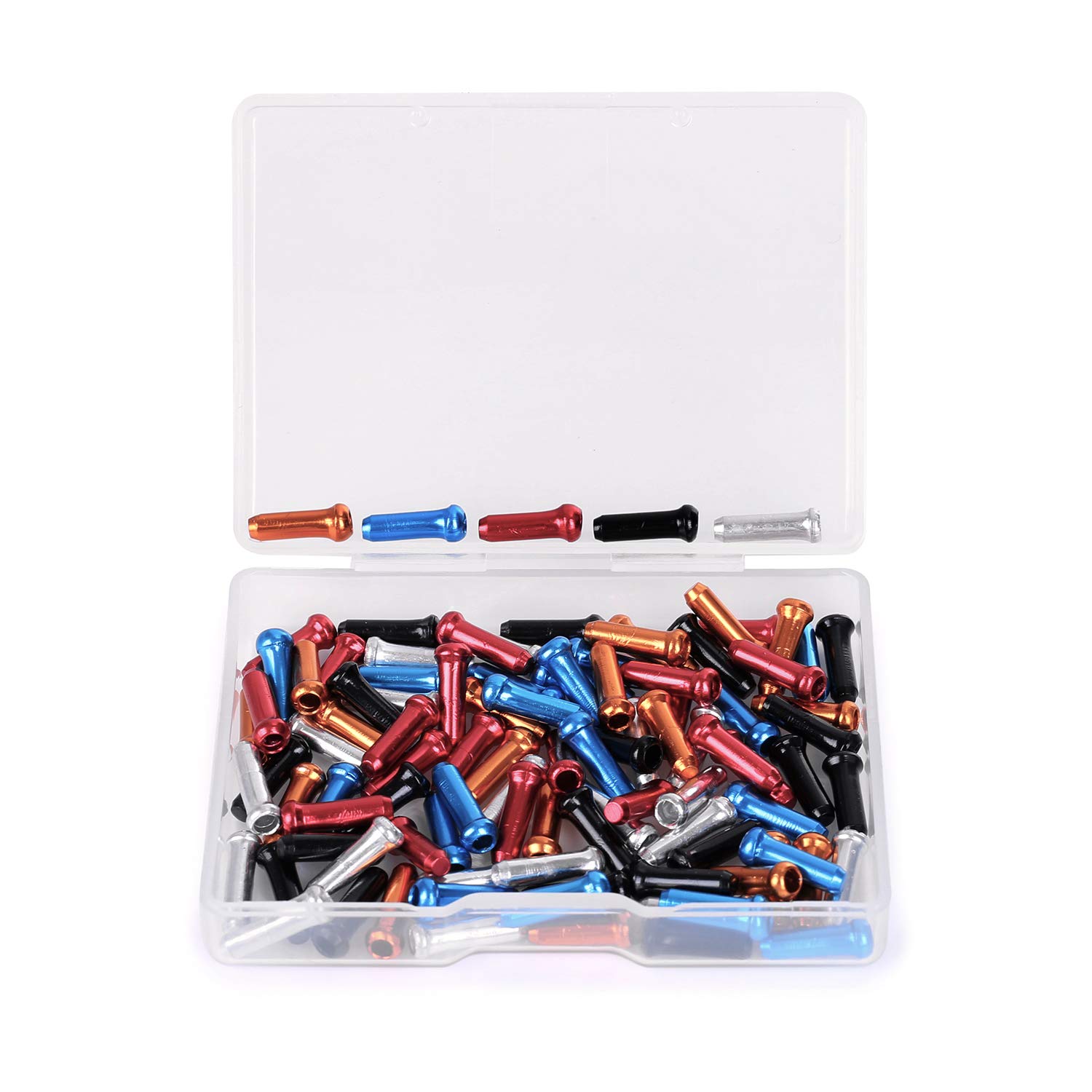 Daimay 100 PCS Bike Brake Cable Caps Bike Shift Cable End Crimps Alloy Road Caps for Road Mountain Bikes, 20 PCS for Each Color of Red Black Gold Silver Blue